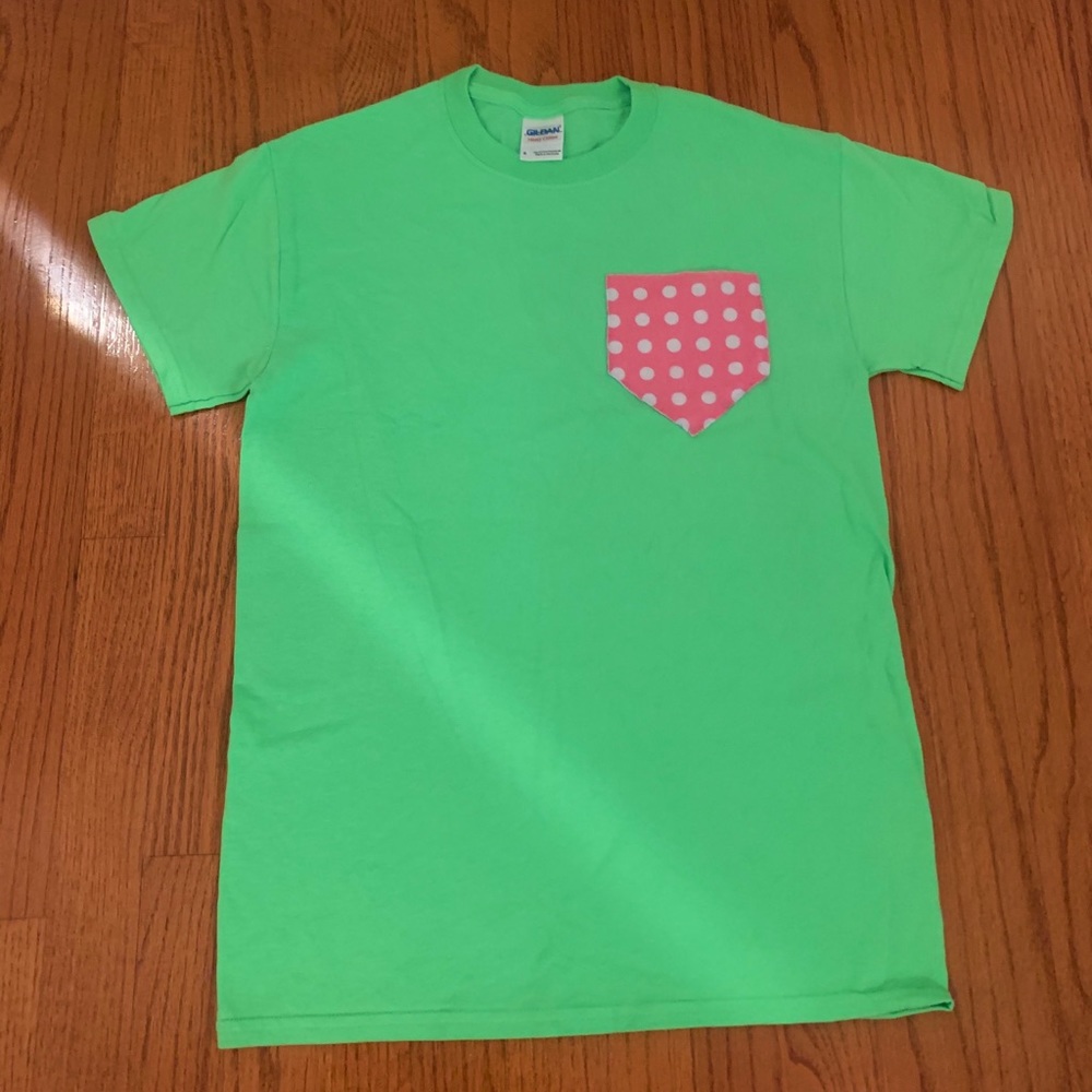 Green and Pink Polka Dot Pocket Tee